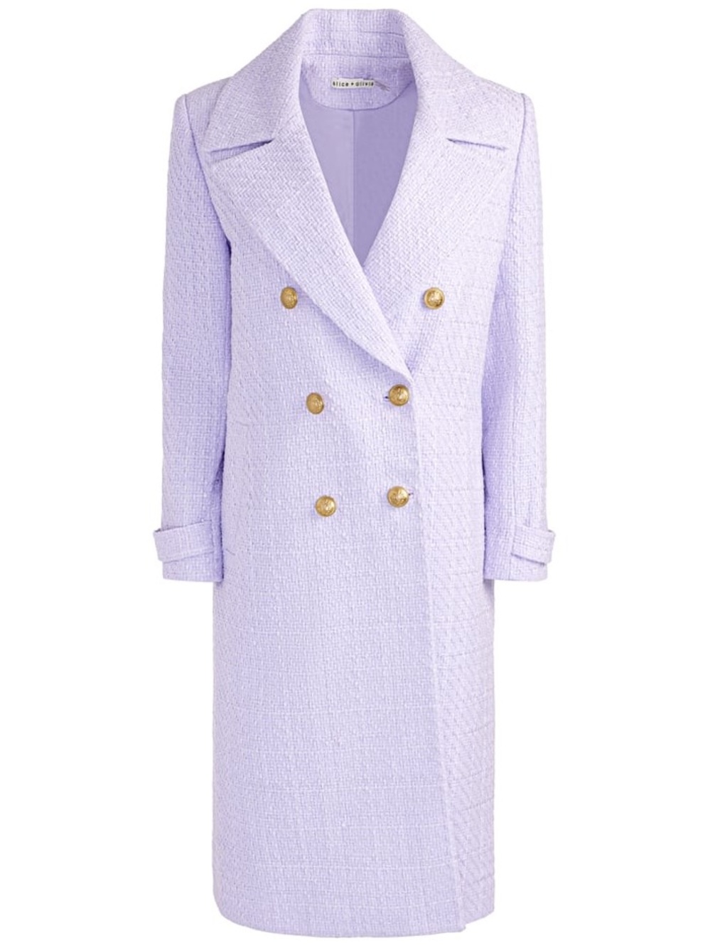 Alice & Olivia Nicholas Lilac Double-Breasted Tweed Coat with Gold Buttons